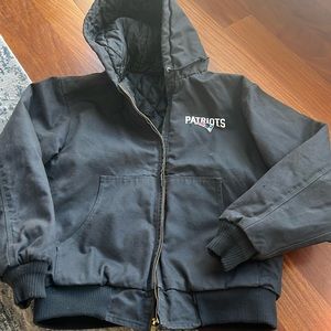 Cotton canvas hooded patriots jacket grey  size medium